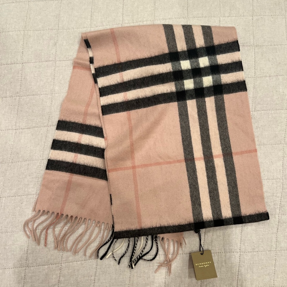 Burberry Pink Cashmere Plaid Scarf BNWT
